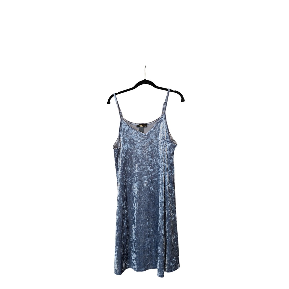 3C Women Crushed Velvet Slip Dress XL‎ Blue Metallic Mini Y2K 46D
